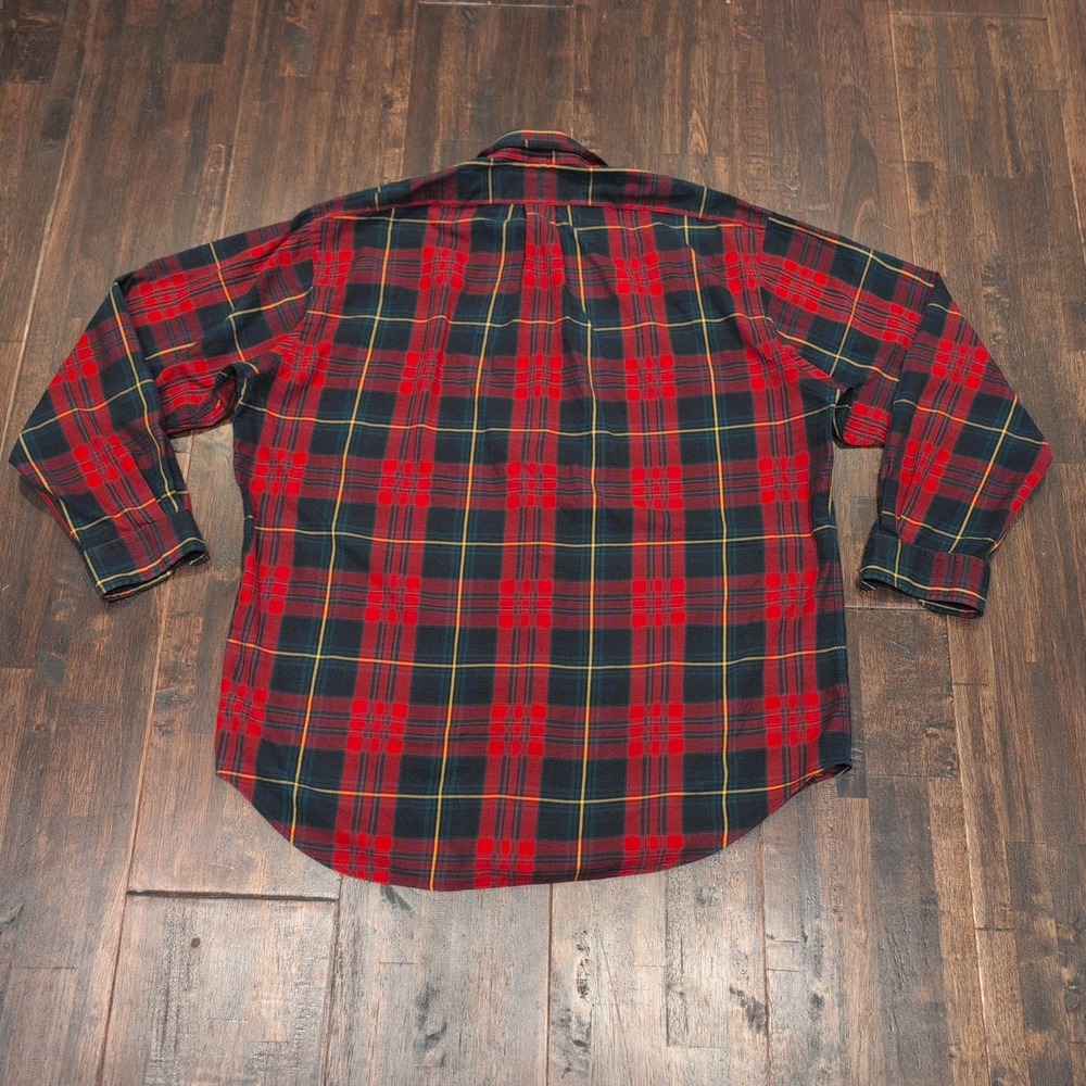 Vintage Polo Ralph Lauren Golf Tilden Plaid Long Sleeve Shirt Mens L Red Green - Picture 2 of 6